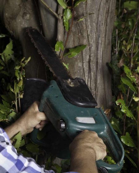 Man using chainsaw